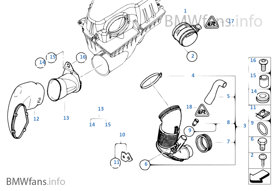 Hotfilm air mass meter/clean air pipe BMW 5' E60 LCI 535d M57N2 Europe