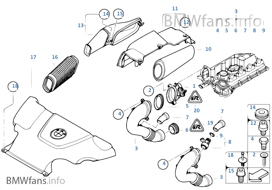 Mass air flow sensor/intake silencer BMW 3' E46 320d M47N Europe