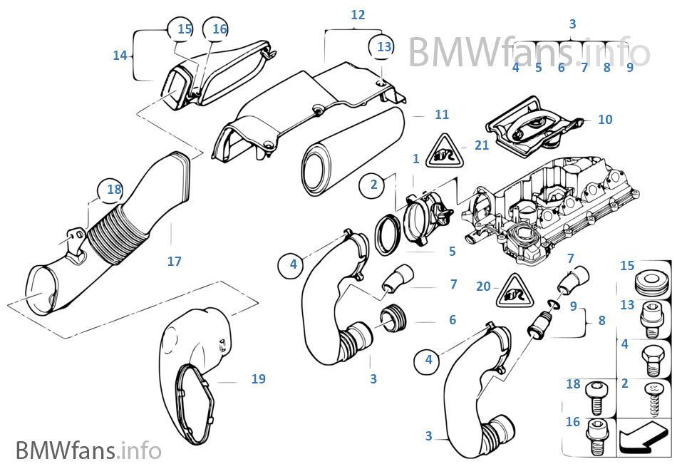Mass air flow sensor/intake silencer BMW 5' E60 520d M47N2 Europe