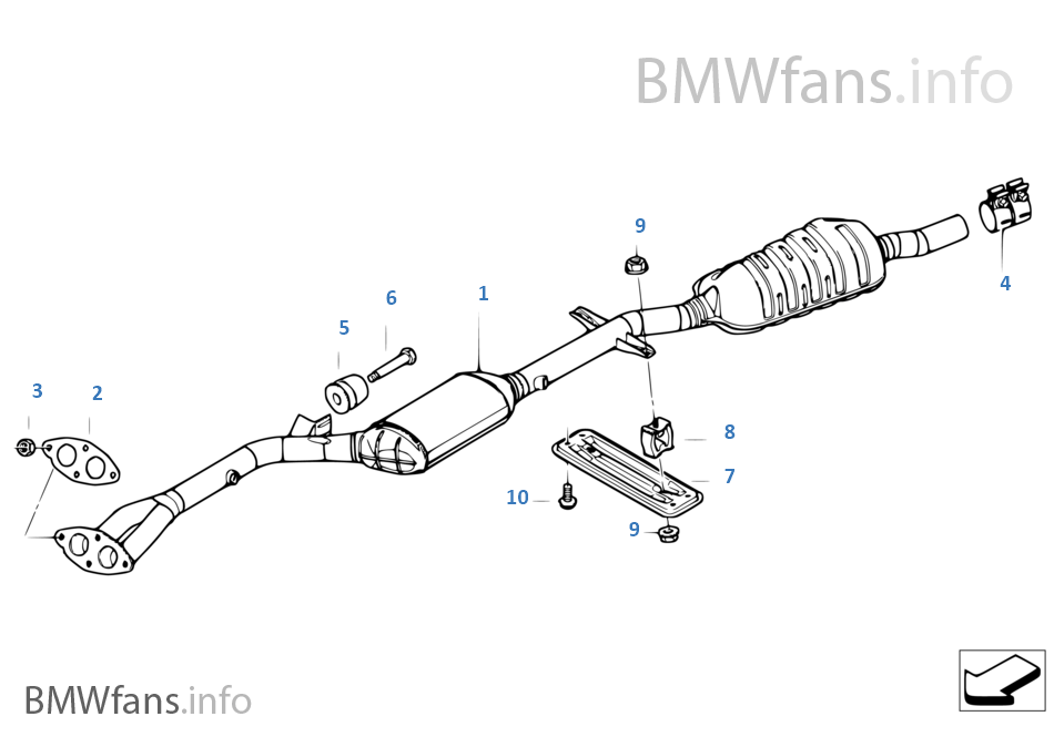 Catalytic converter/center muffler BMW 3' E46 318i N42 Europe