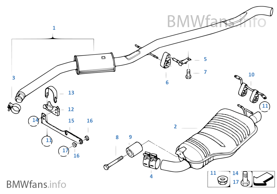 Exhaust system, rear BMW X3 E83 X3 2.0d M47N2 Europe
