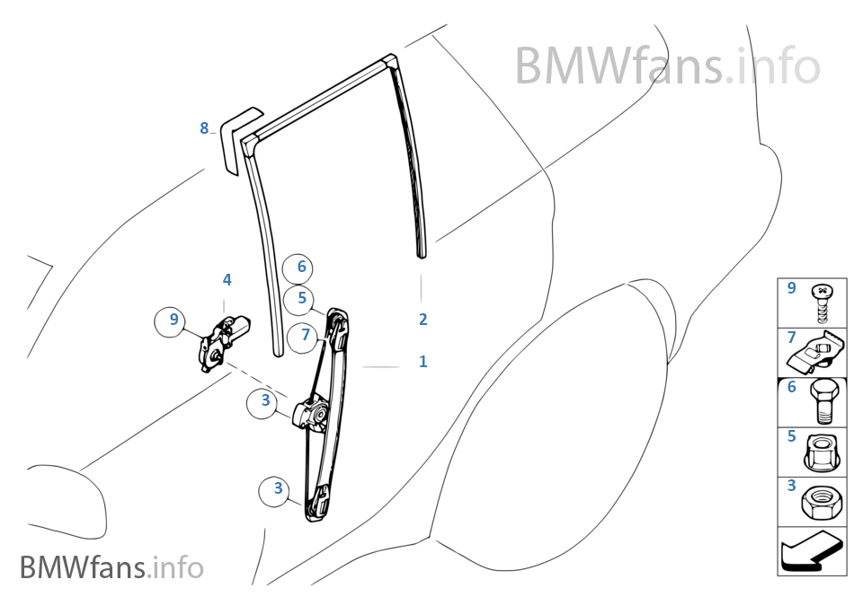 Door window lifting mechanism rear BMW X5 E53 X5 3.0d M57 Europe