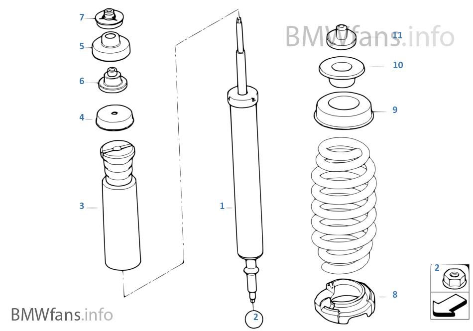 Rear spring strut mounting parts BMW 3' E90 330i N52 Europe
