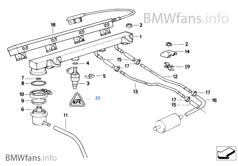Valves/Pipes of fuel injection system BMW 3' E30 318i M42 USA