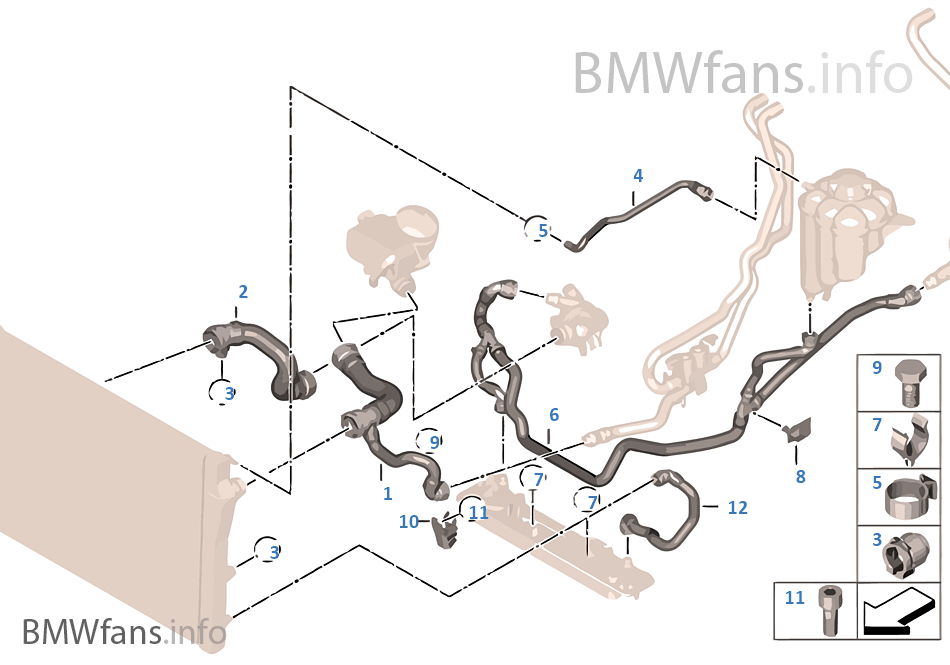 Cooling System Water Hoses BMW X5 F15 X5 35i N55 USA