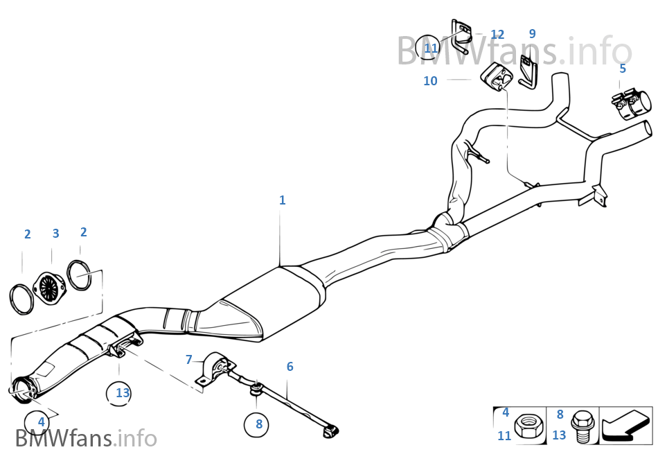 Catalytic converter/center muffler BMW 3' E90 LCI 335d M57N2 USA