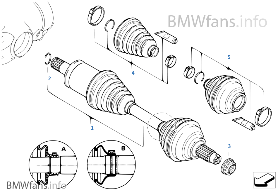 Final drive(frnt axle), output shaft, 4whl BMW X5 E53 X5 3.0d M57N Europe