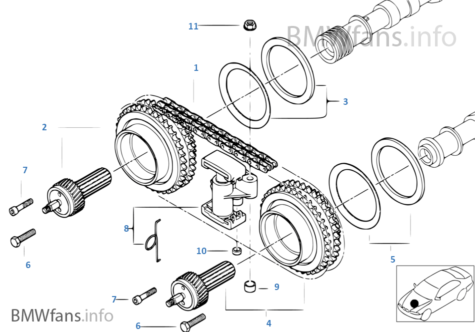 Timing gear timing chain top BMW 5' E39 M5 S62 USA
