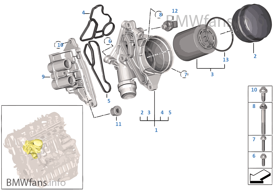 Lubrication systemOil filter BMW X3 F25 X3 35iX N55 Europe
