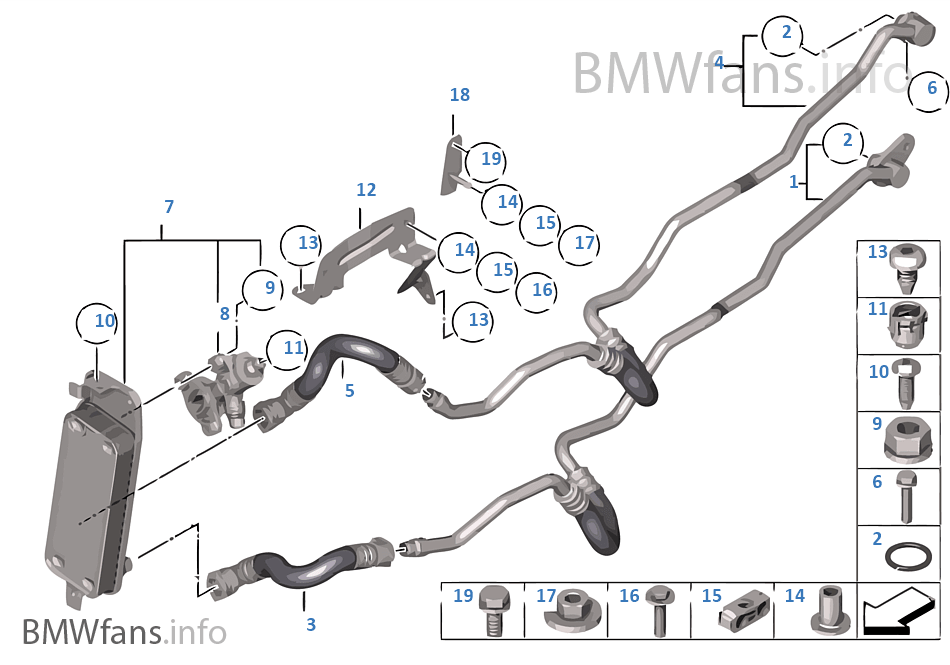 Heat exch./transmission oil cooler line BMW 7' F04 Hyb Hybrid 7L N63 USA