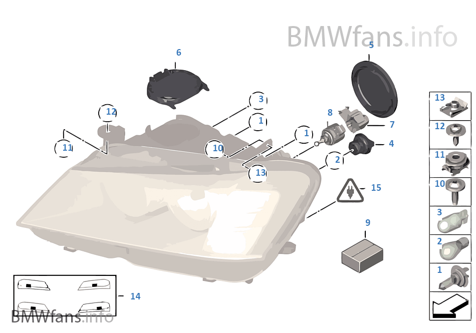 Individual parts for headlamp, halogen BMW X3 F25 X3 28iX N52N USA