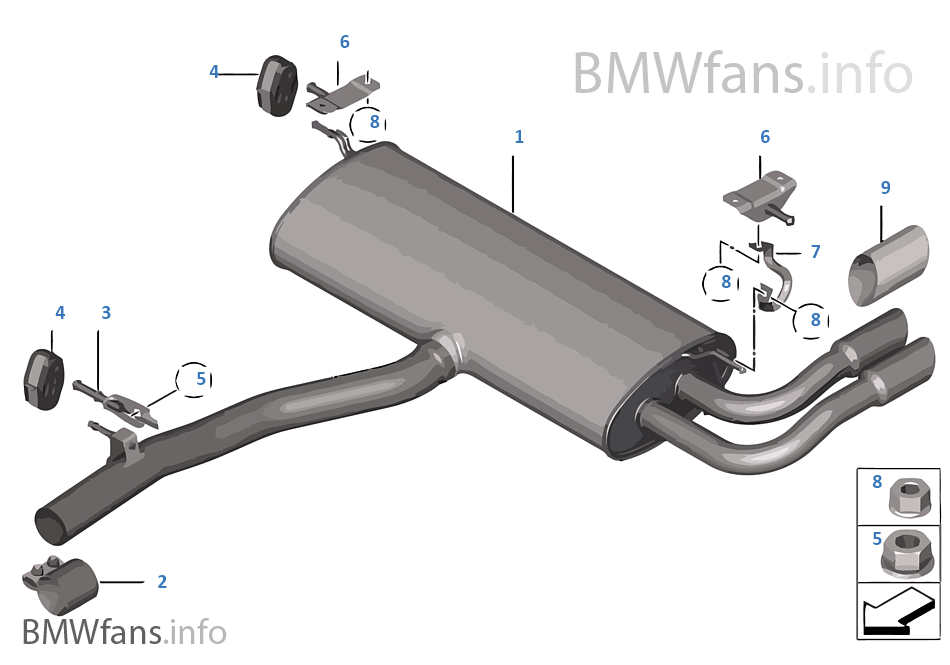 Exhaust system, rear BMW X3 F25 X3 28iX N52N USA