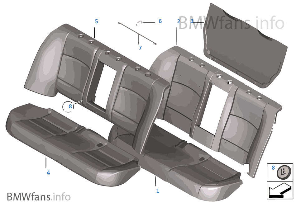Seat rear, upholstery & cover base seat BMW 5' F10 M5 S63N Europe