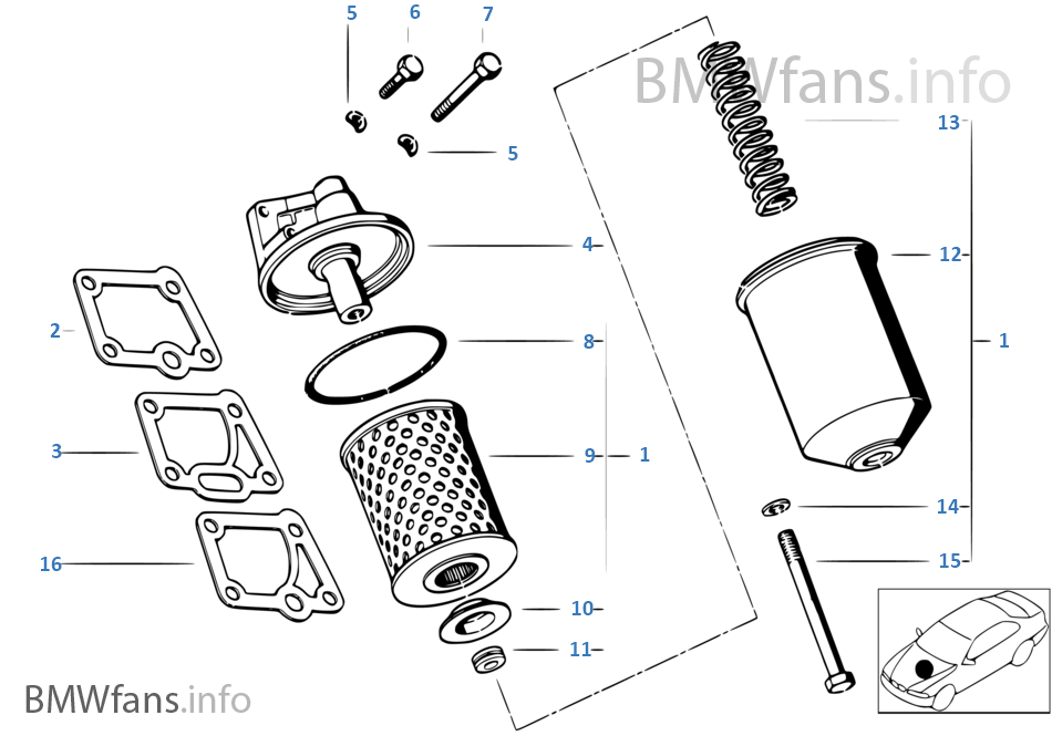 Lubrication systemOil filter BMW 5' E12 525 M30 Europe