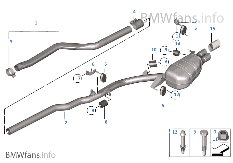 Exhaust system, rear BMW 5' F10 525d N47S1 Europe