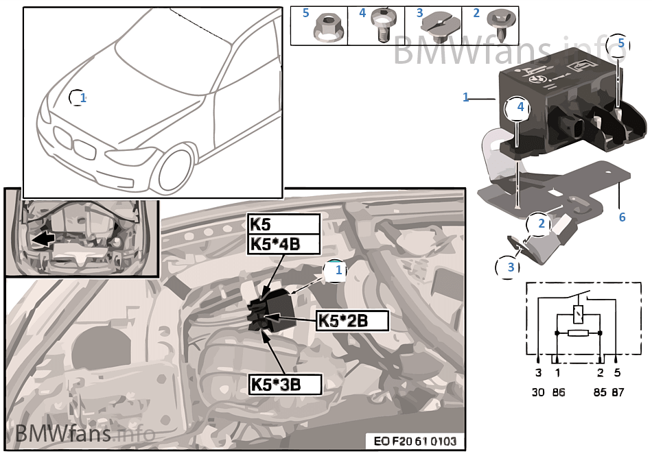 Relay, electric fan motor 850W K5 BMW 4' F32 428i N26 USA