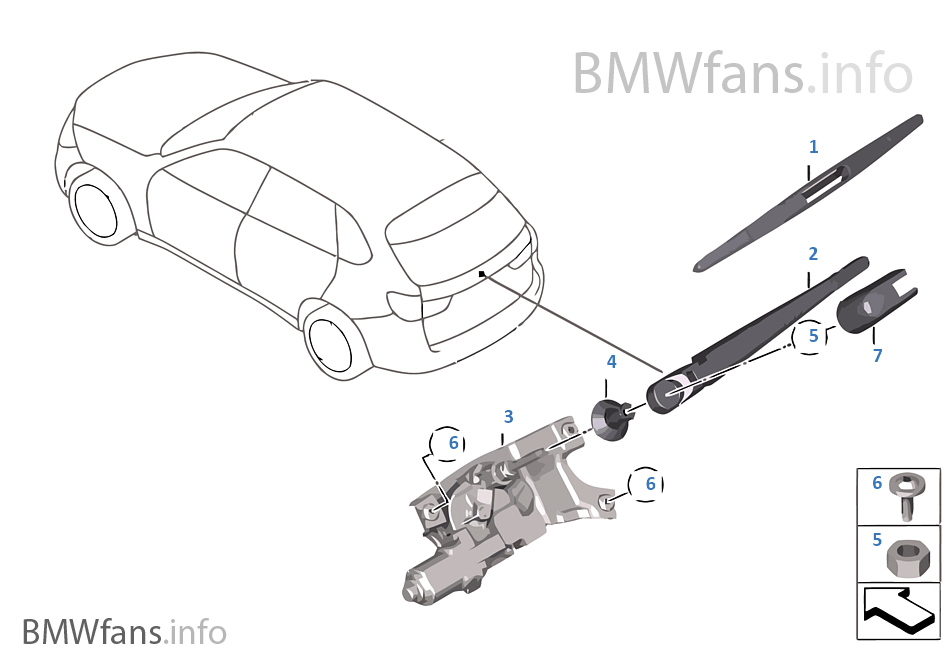 Single parts for rear window wiper BMW X5 F15 X5 30dX N57N Europe