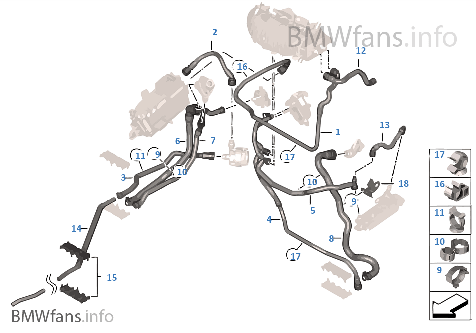 Cooling system coolant hoses | BMW i8 I12 i8 B38 Europe