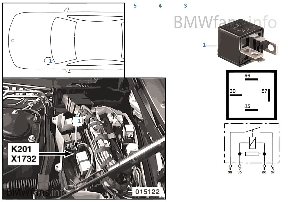 Relay, auxiliary fan, stage 3 K201 BMW 5' E39 540i M62 Europe
