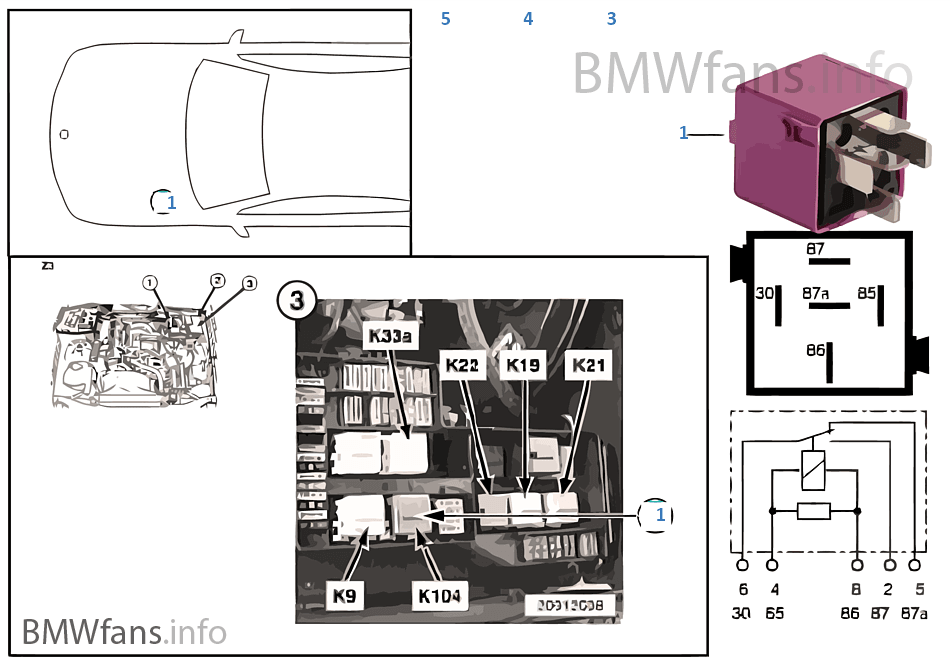 Relay, auxiliary coolant pump K104 BMW Z3 E36 Z3 1.8 M43 Europe