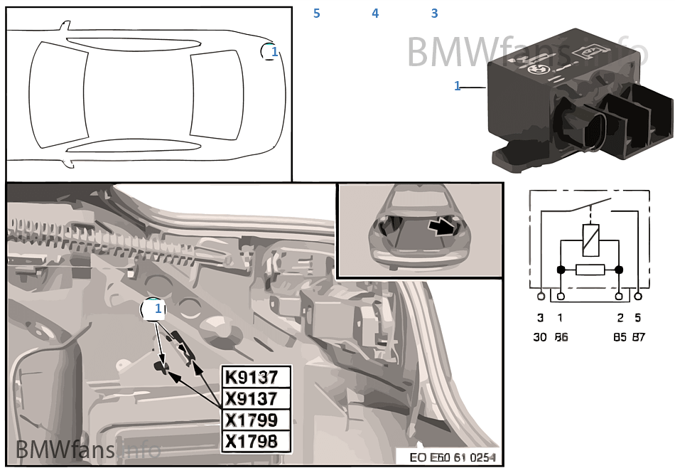 Relay for electric fan K9137 BMW 5' E60 523i N52 Malaysia