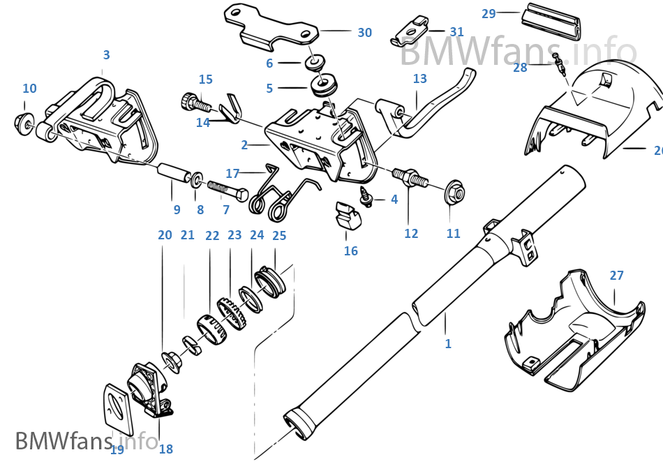 Vertically adjustable steering column BMW 3' E36 320i M50 Europe