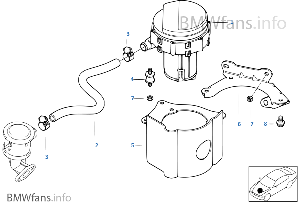 Emission controlair pump BMW 3' E46 330Ci M54 USA