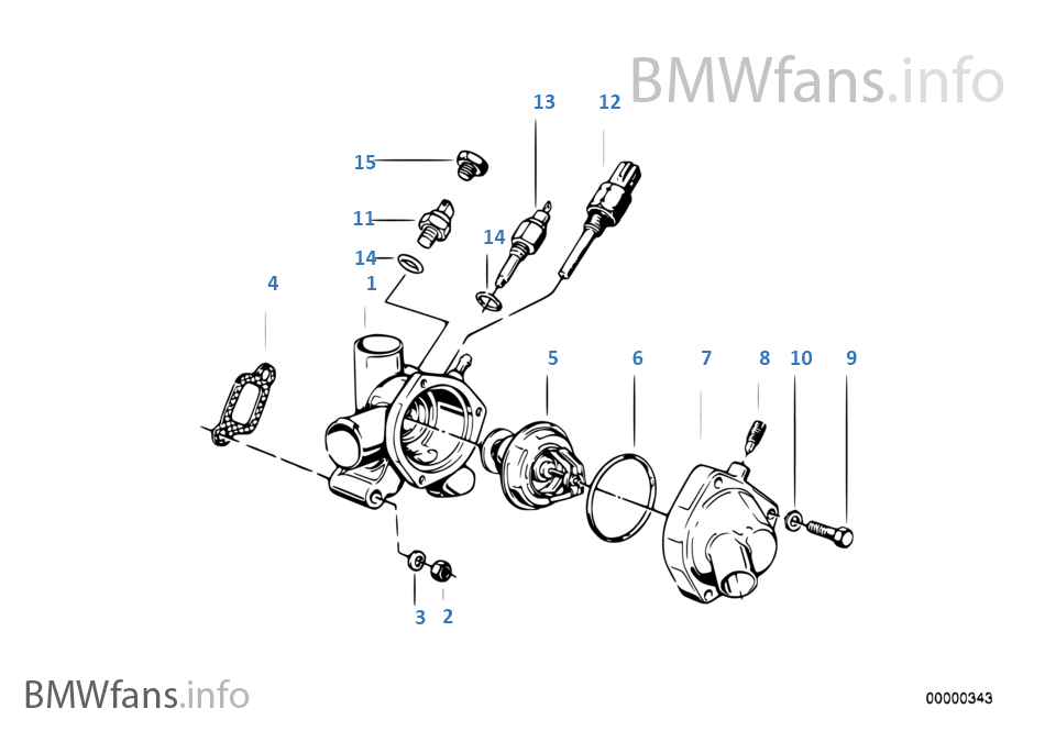 Cooling system-thermostat housing | BMW 5' E28 520i M20 Europe