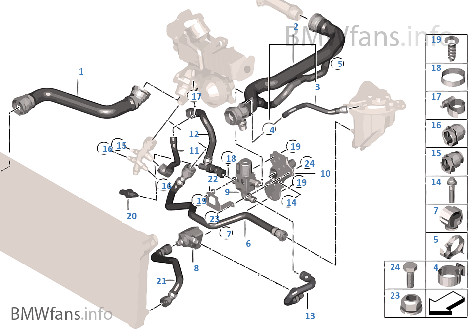 Cooling system coolant hoses BMW 5' F11 520d N47N Europe