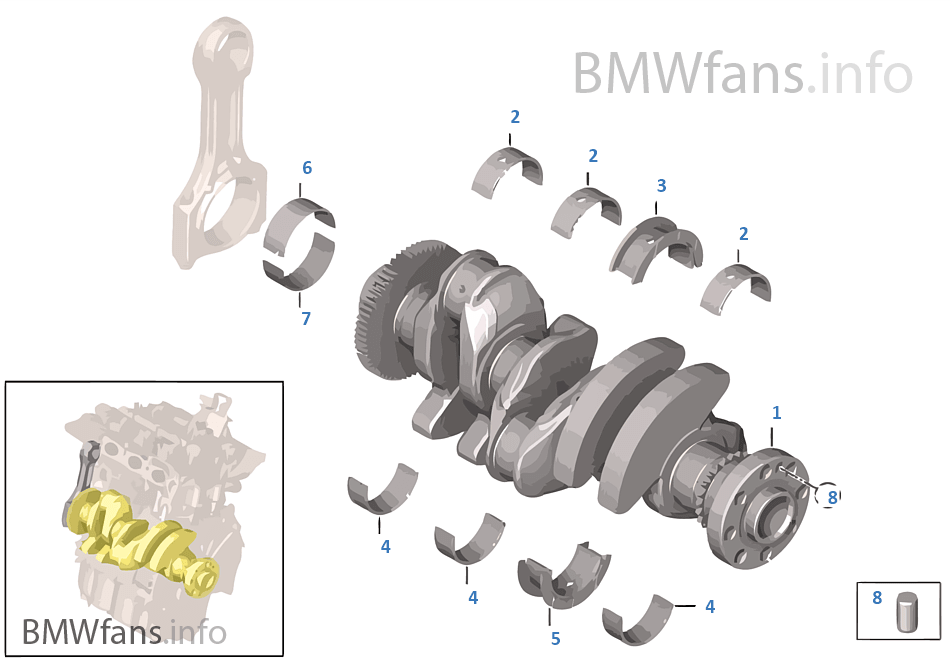 Crankshaft with bearing shells BMW X1 F48 X1 18i B38 Europe