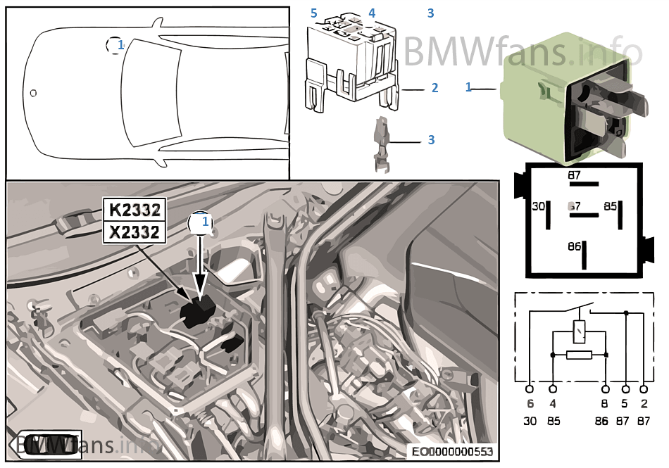 Relay for coolant pump K2332 BMW 5' F11 LCI M550dX N57X Europe