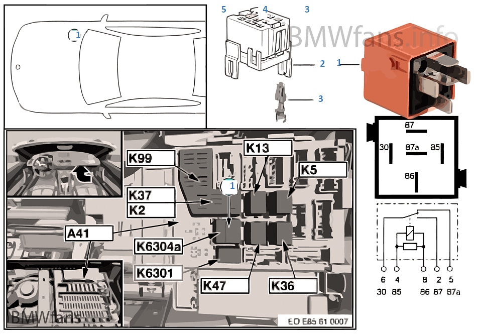 Relay, secondary air pump, K6304a BMW Z4 E85 Z4 2.5i M54 USA