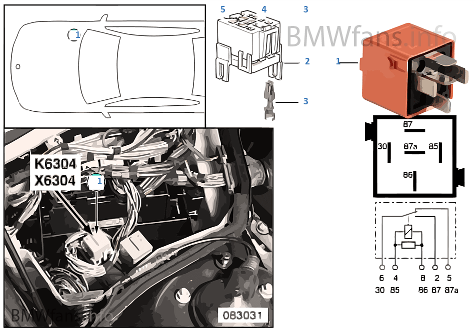 Relais pompe d'air secondaire K6304 BMW 5' E39 540i M62 l'Europe