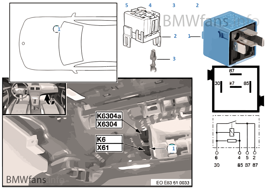 Relais lavephares K6 BMW X3 E83 X3 2.0d M47N2 l'Europe