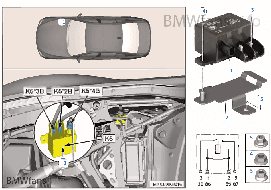 Relay for electric fan motor, K5 BMW 3' F80 M3 M3 S55 Europe