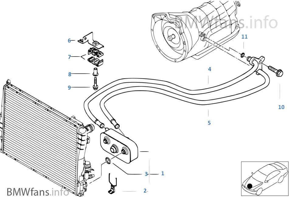 Oil cooling, automatic gearbox A5S325Z BMW 3' E46 323Ci M52 Europe