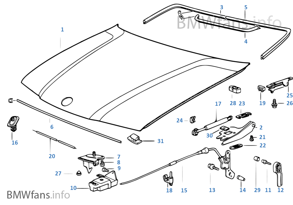 Engine hood/mounting parts BMW 3' E36 320i M50 Europe
