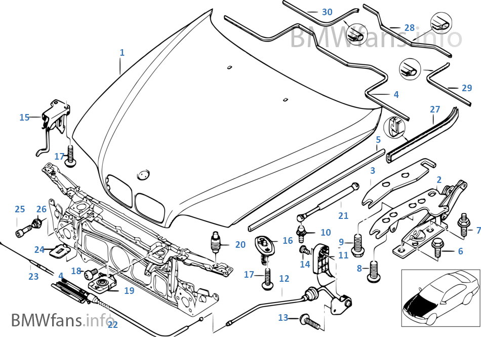 Engine hood/mounting parts BMW 5' E39 M5 S62 Europe