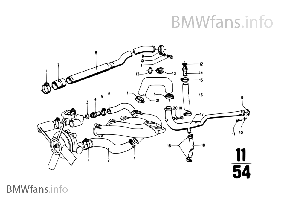 Cooling system — water hoses BMW 15002000CS 2000tii 4Zyl Europe