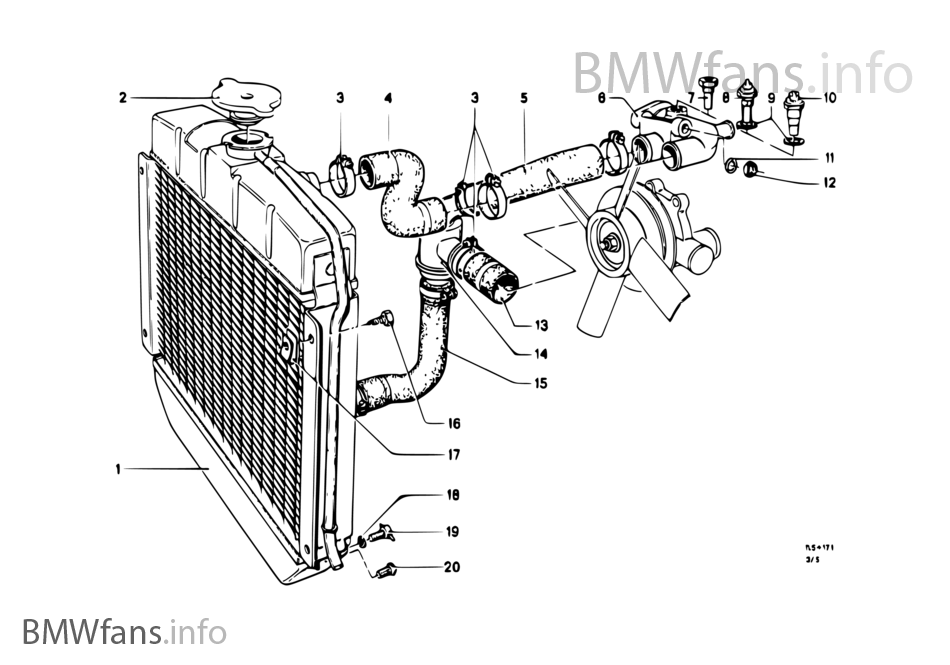 Cooling system — water hoses BMW 15002000CS 2000CS M10 Europe