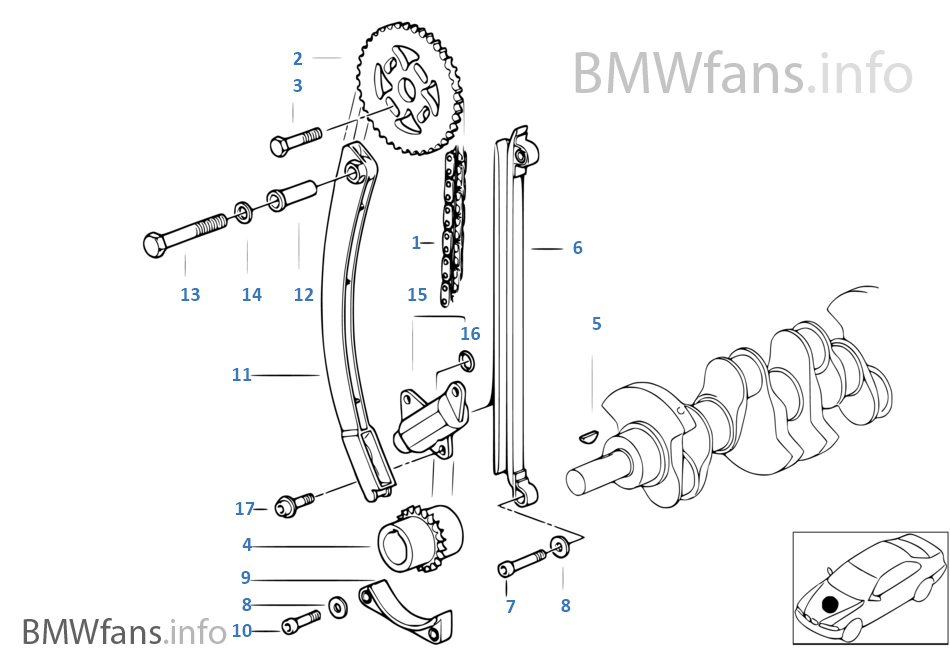 Timing and valve traintiming chain BMW 3' E36 316i M43 Europe