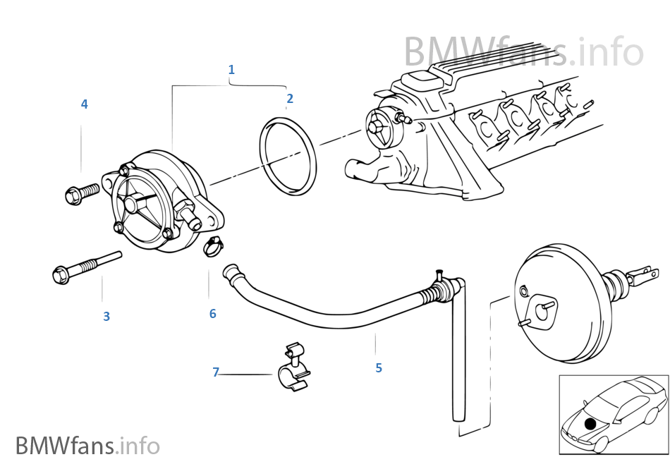 Vacuum pump with tubes BMW 3' E36 318tds M41 Europe