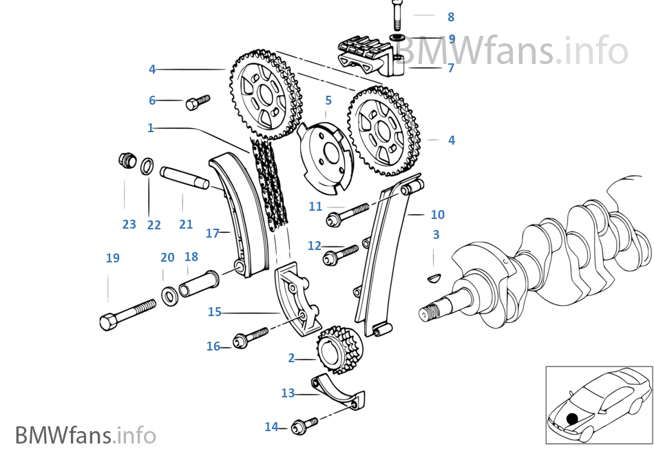 Timing and valve traintiming chain BMW 3' E36 318i M44 USA
