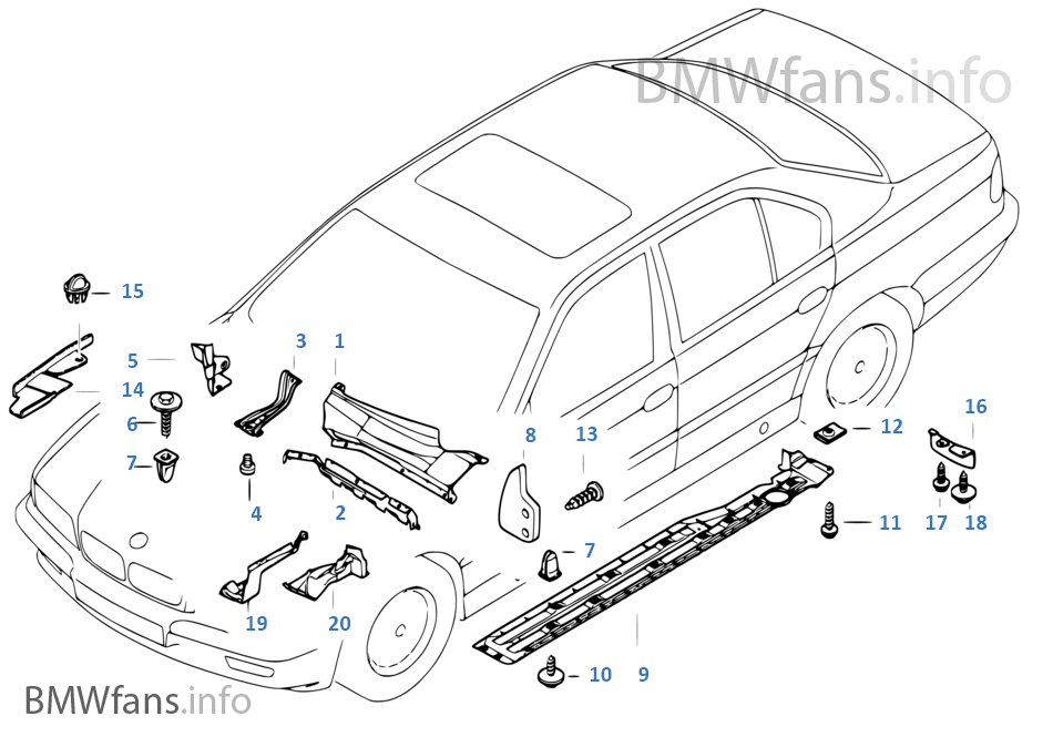 Body parts/floor panel/engine compartm. BMW 7' E38 740i M62 Europe