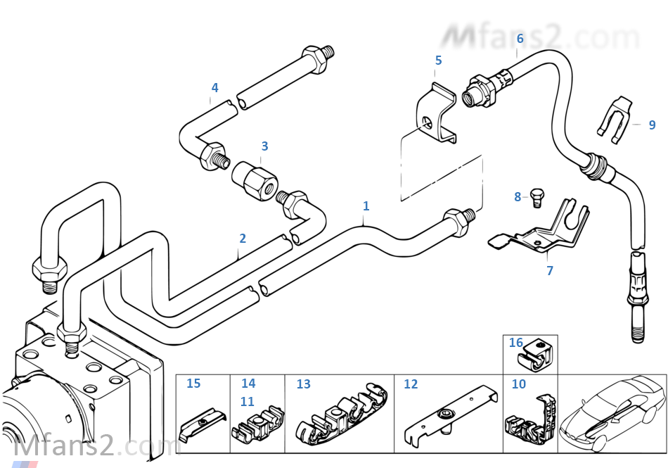 Rear brake pipe DSC BMW 3' E46 M3 S54 Europe