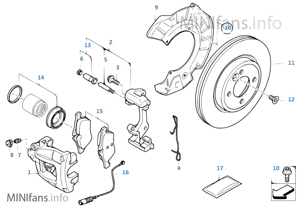 Front brake pad wear sensor Mini MINI R53 Cooper S W11 Europe