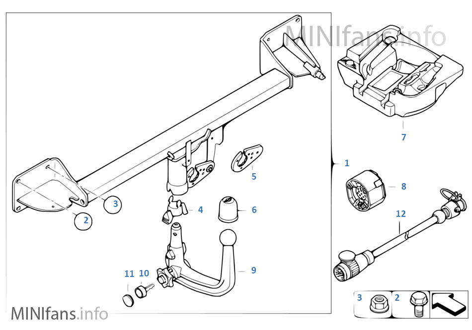 SINGLE PARTS OF TRAILER HITCH Mini MINI Clubman R55 Cooper N12 Europe
