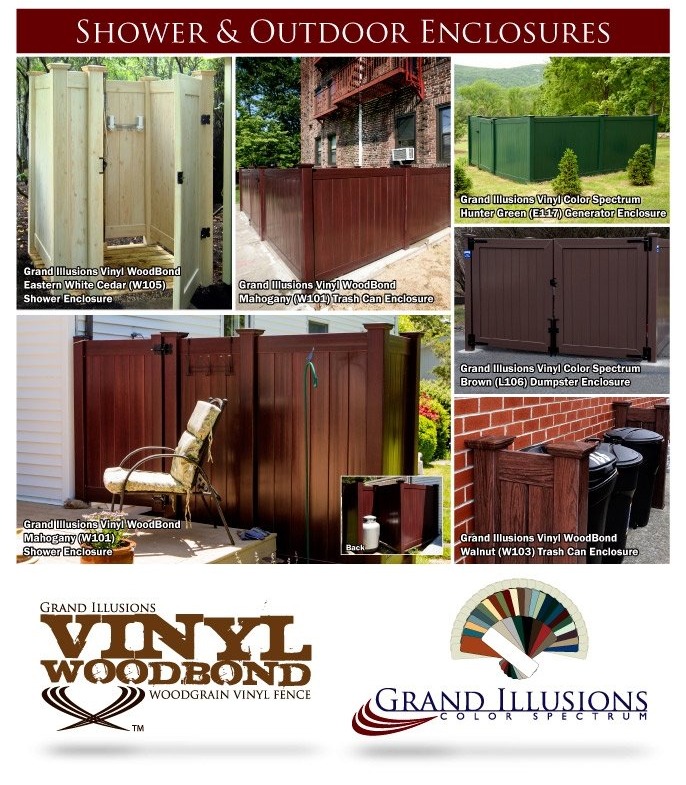 Dumpster Enclosures, Outdoor Showers, and more made out of Vinyl Fence