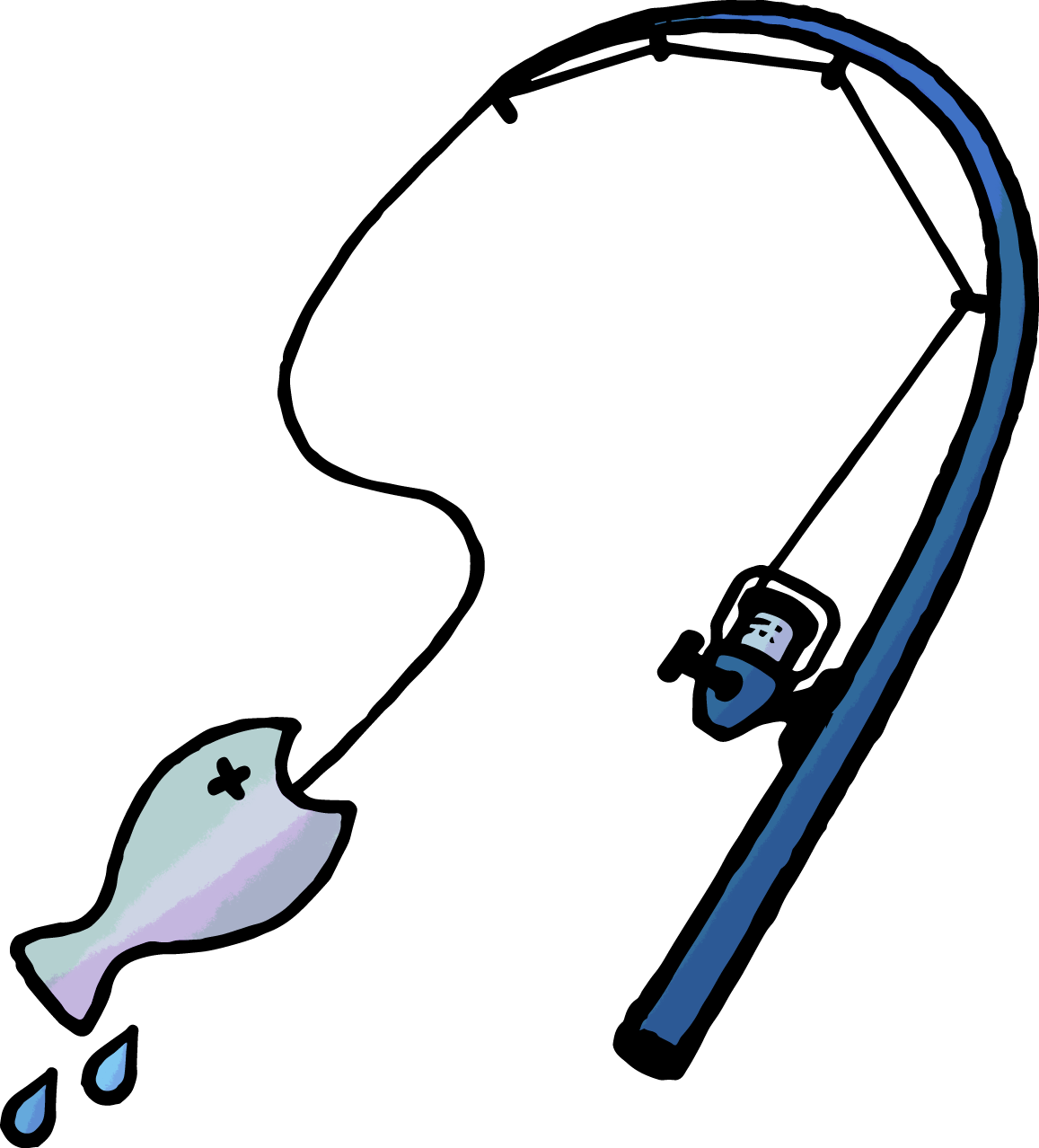 » 魚がかかったリール釣竿イラスト かわいい無料イラスト素材