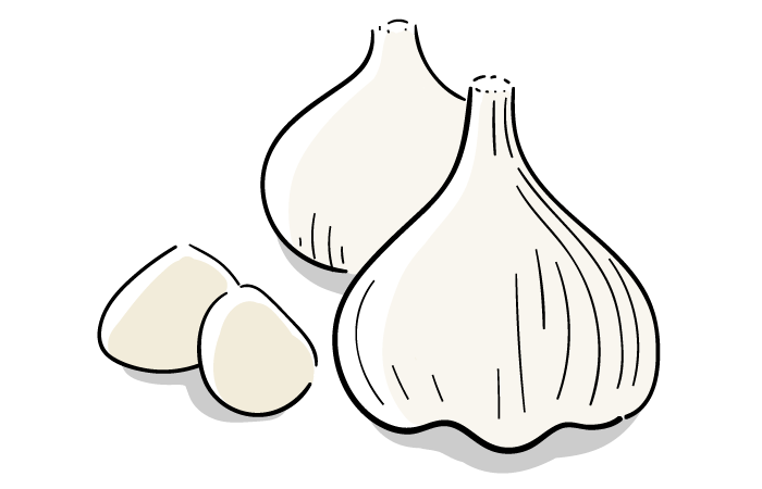 かわいいリラックスするニンニクのイラスト素材｜Illustcute にんにくのフリーイラスト素材 | おしゃれでかわいいフリーイラスト素材 イラストナビ